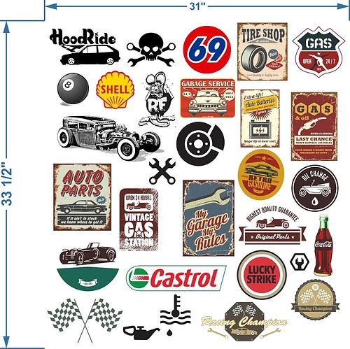 Automobile themed rat look sticker bomb decals art funny shell castrol